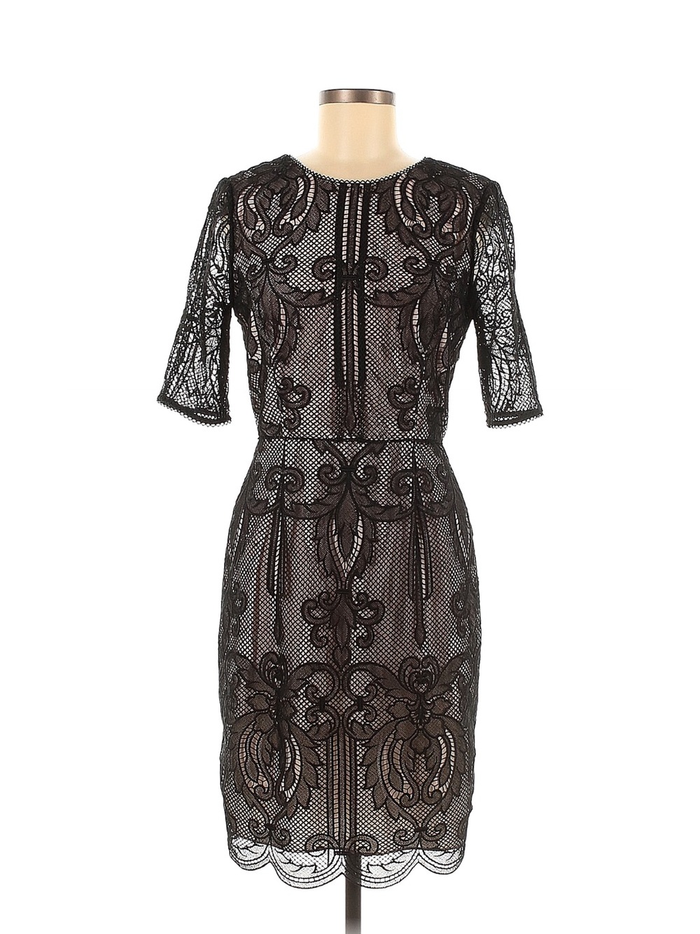 Reiss Black Lace Midi Dress with Sheer Overlay